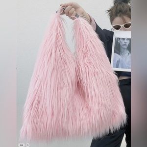 New! X-Large light Pink Hobo Bag Mod 60's style Furry Fluffy